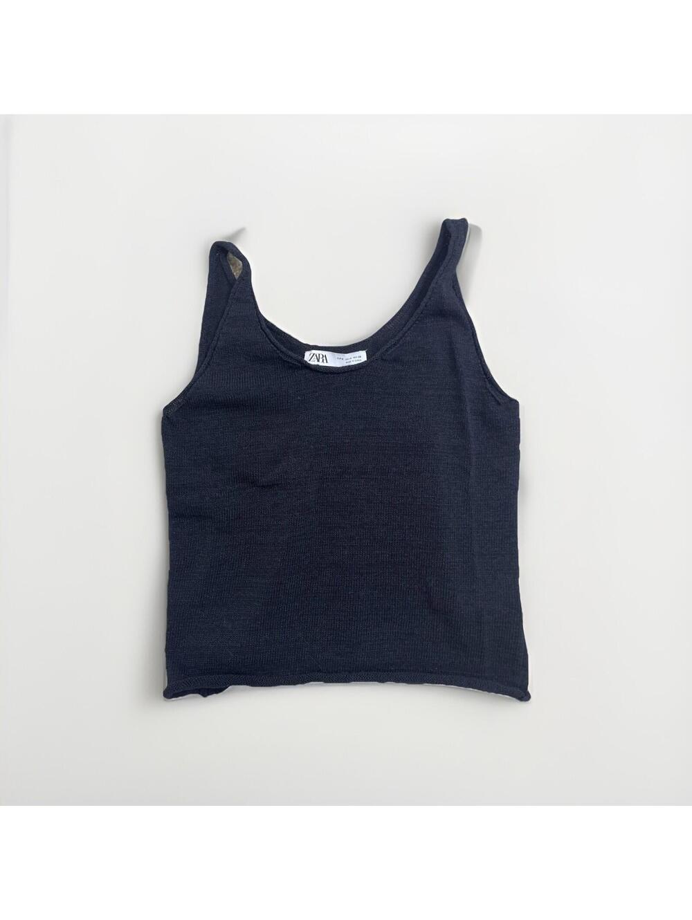 Zara Black Ribbed Cropped Tank Top Size M